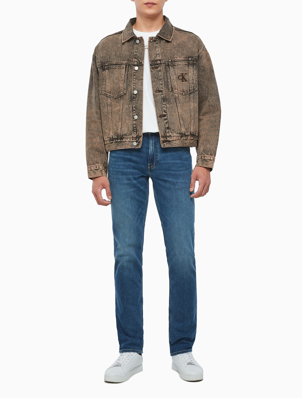 Buy 남성 박시 데님 자켓 in color MID BLUE BACK EMBRO