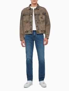 Buy 남성 박시 데님 자켓 in color MID BLUE BACK EMBRO