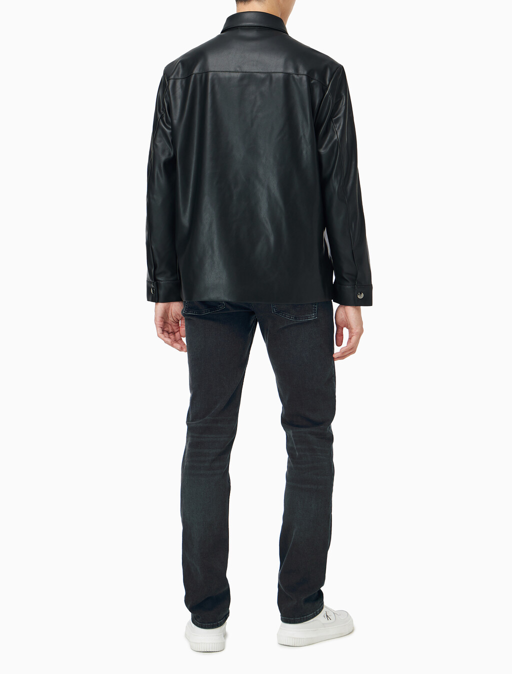 Buy 남성 페이크 레더 셔츠 자켓 in color BLACK