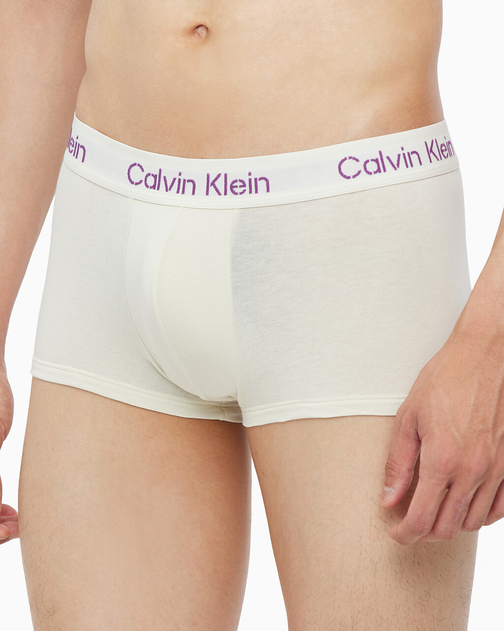 Buy 남성 스텐실로고 코튼스트레치 로우라이즈 트렁크 3PK in color BONE WHITE, NIGHTSHADE, COFFEE LIQUEUR