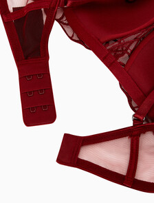 Buy 여성 CK 블랙 플로럴 레이스 AF 플런지 브라 in color Dark Red
