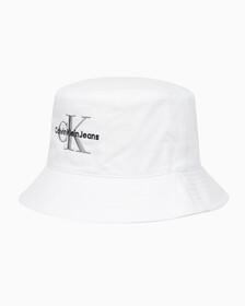 Buy 남녀공용 CKJ 모노그램 엠브로이더리 버킷햇 in color BRIGHT WHITE