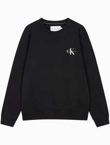 Buy 남녀공용 릴렉스핏 스몰 모노그램 로고 기모 스웨트셔츠 in color CK BLACK