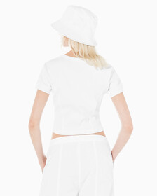 Buy 여성 엠보스 로고 U넥 크롭 반팔 티셔츠 in color BRIGHT WHITE