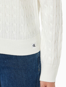 Buy 여성 울 케이블 크루넥 가디건 in color ANCIENT WHITE