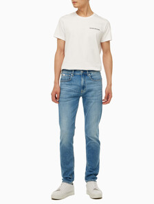 Buy 남성 모던 테이퍼핏  미드블루 이탤리언 데님 in color MID BLUE BACK EMBRO