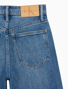 Buy 여성 하이라이즈 와이드핏 미드블루 데님 in color MID BLUE BACK EMBRO