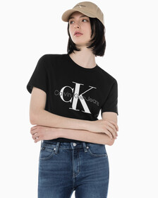 Buy 여성 스트레이트핏 모노그램로고 크루넥 반팔 티셔츠 in color CK BLACK