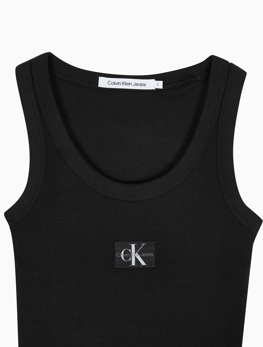 Buy 여성 우븐 라벨 립 탱크 탑 in color CK BLACK
