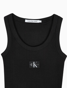 Buy 여성 우븐 라벨 립 탱크 탑 in color CK BLACK