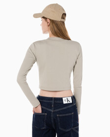 Buy 여성 롱슬리브 모노그램 베이비 티 in color BEIGE