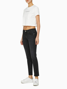 Buy 여성 바디핏 5포켓 앵클 블랙 데님 in color WASHED BLACK LOGO LACE