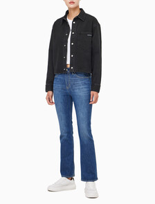 Buy 여성 크롭 대드 데님 셔츠 in color WASHED BLACK LOGO LACE