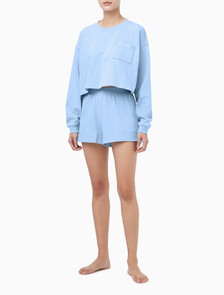 Buy 여성 CK 베이직 라운지 로고 져지 쇼츠 in color Light Blue