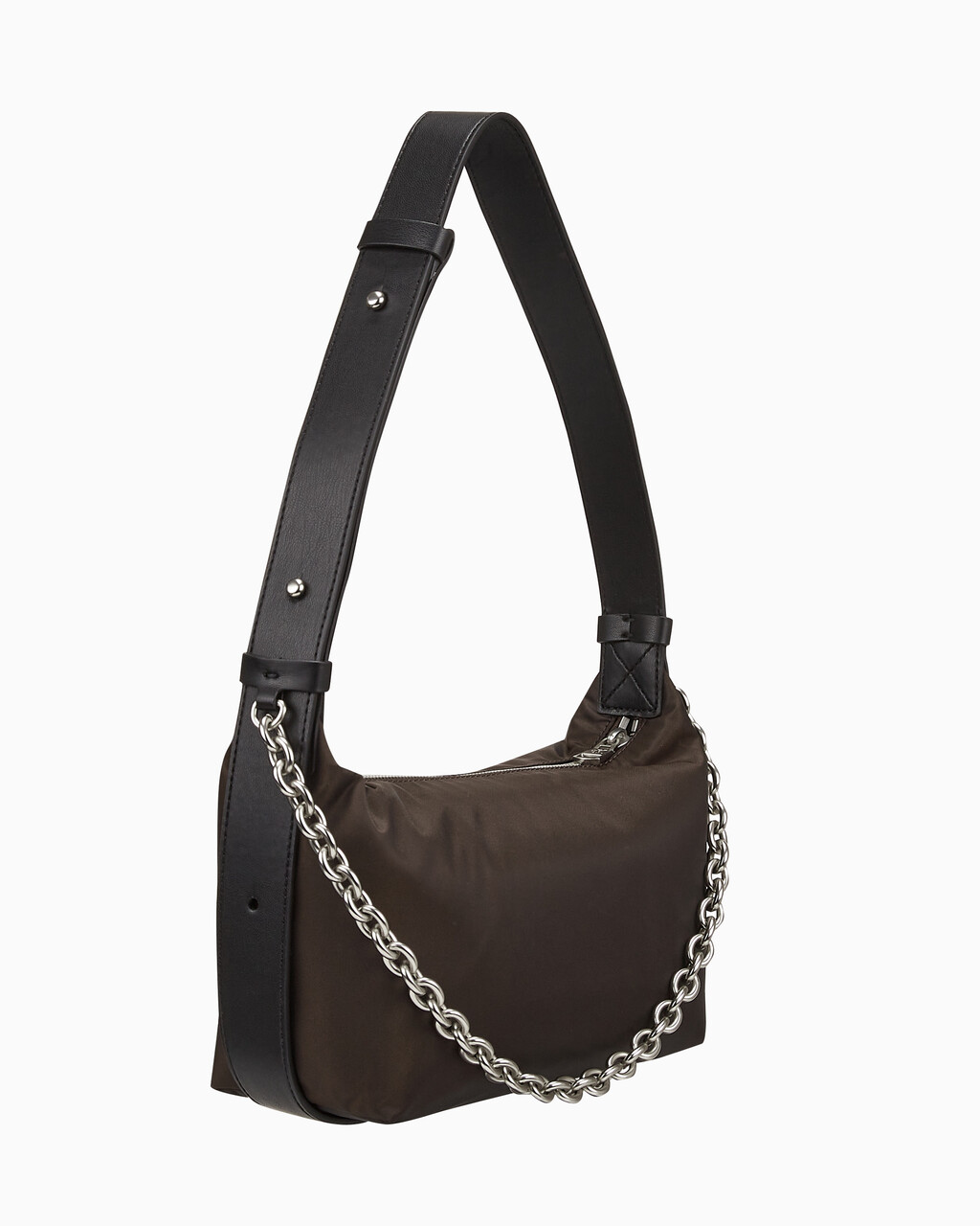 Buy 여성 CKJ 나일론 체인 미니멀 숄더백 in color DARK CHESTNUT IRIDESCENT