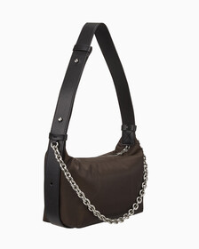 Buy 여성 CKJ 나일론 체인 미니멀 숄더백 in color DARK CHESTNUT IRIDESCENT