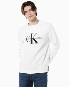 Buy 남성 레귤러핏 모노그램 로고 기모 스웨트셔츠 in color BRIGHT WHITE