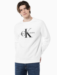 Buy 남성 레귤러핏 모노그램 로고 기모 스웨트셔츠 in color BRIGHT WHITE