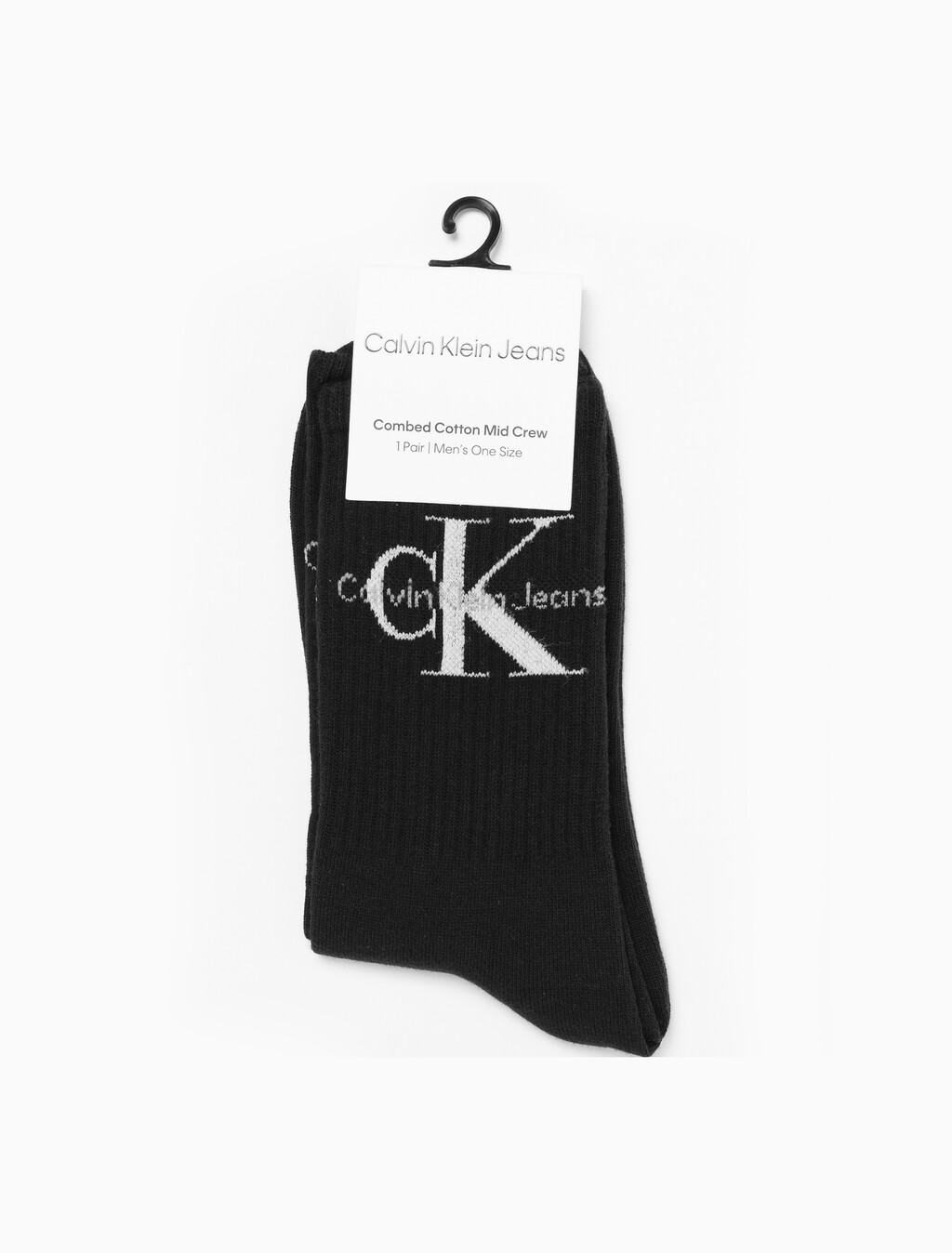 Buy 남성 콤드 코튼 립 크루 모노그램 중목 양말 (화이트 1 PAIR) in color BLACK