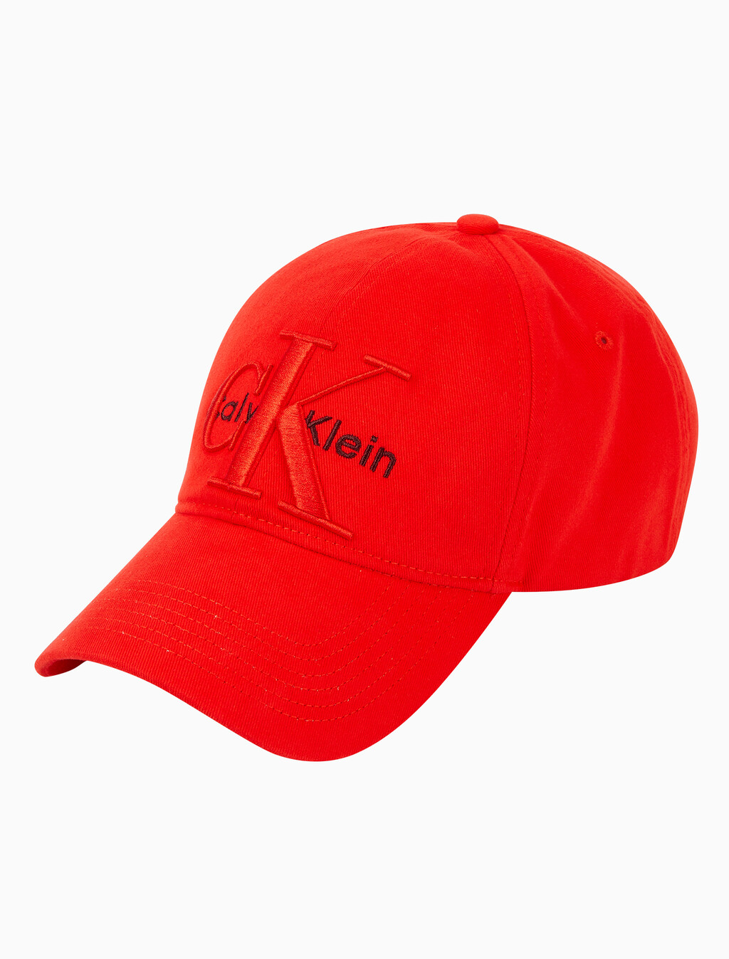 Buy 남녀공용  라지 레이어드 모노그램 자수 로고 볼캡 in color FLAME SCARLET