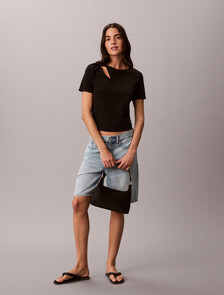 Buy 여성 코튼 스트레치 센슈얼 티 in color BLACK