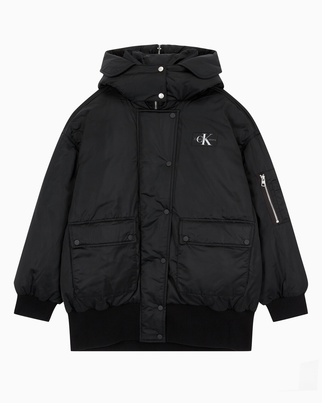 Buy 여성 아카이브 오버사이즈 후디 보머 패딩 in color CK BLACK
