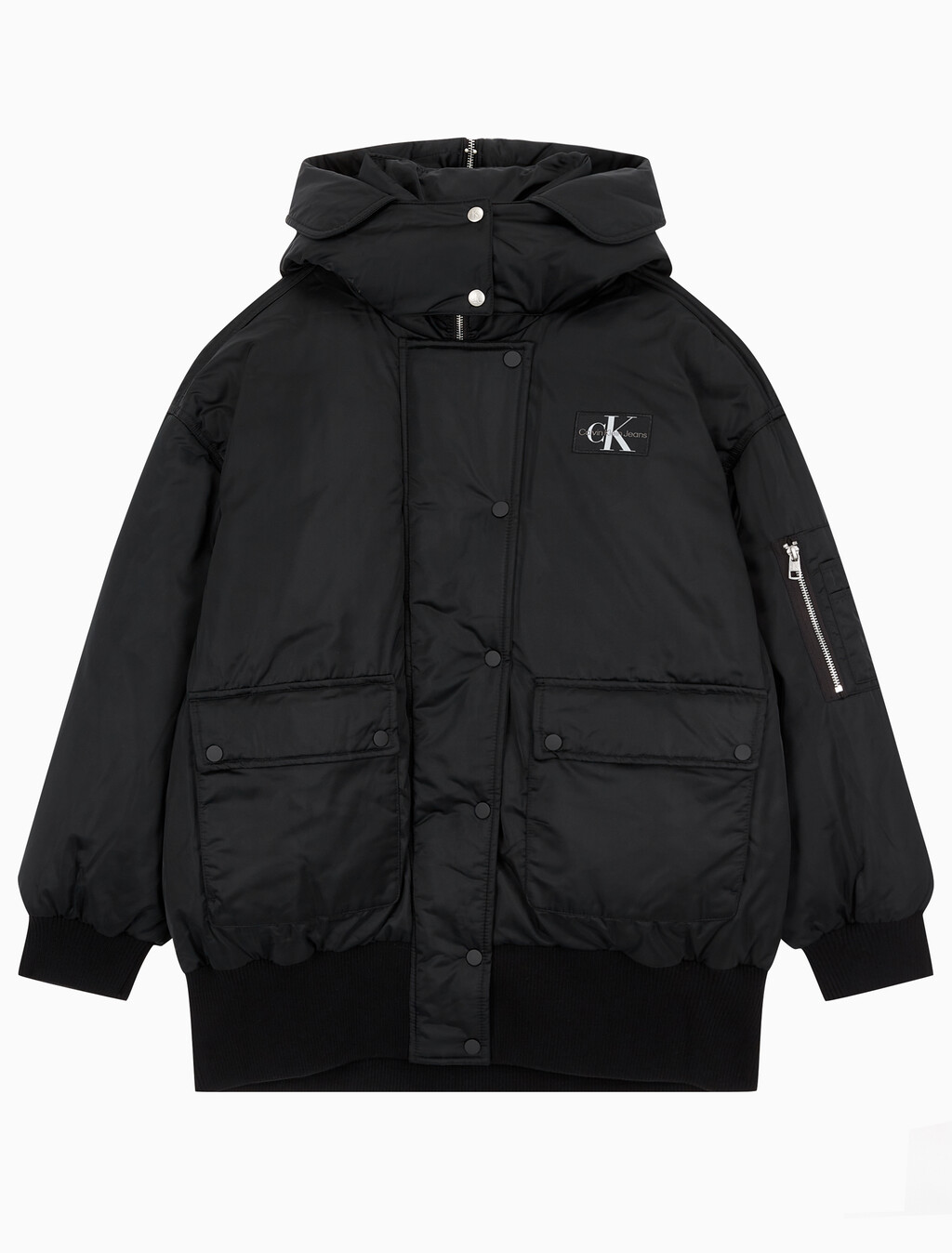 Buy 여성 아카이브 오버사이즈 후디 보머 패딩 in color CK BLACK