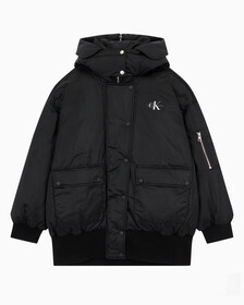 Buy 여성 아카이브 오버사이즈 후디 보머 패딩 in color CK BLACK