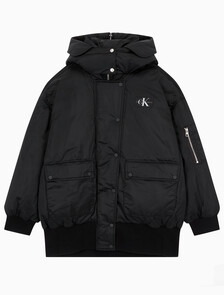 Buy 여성 아카이브 오버사이즈 후디 보머 패딩 in color CK BLACK