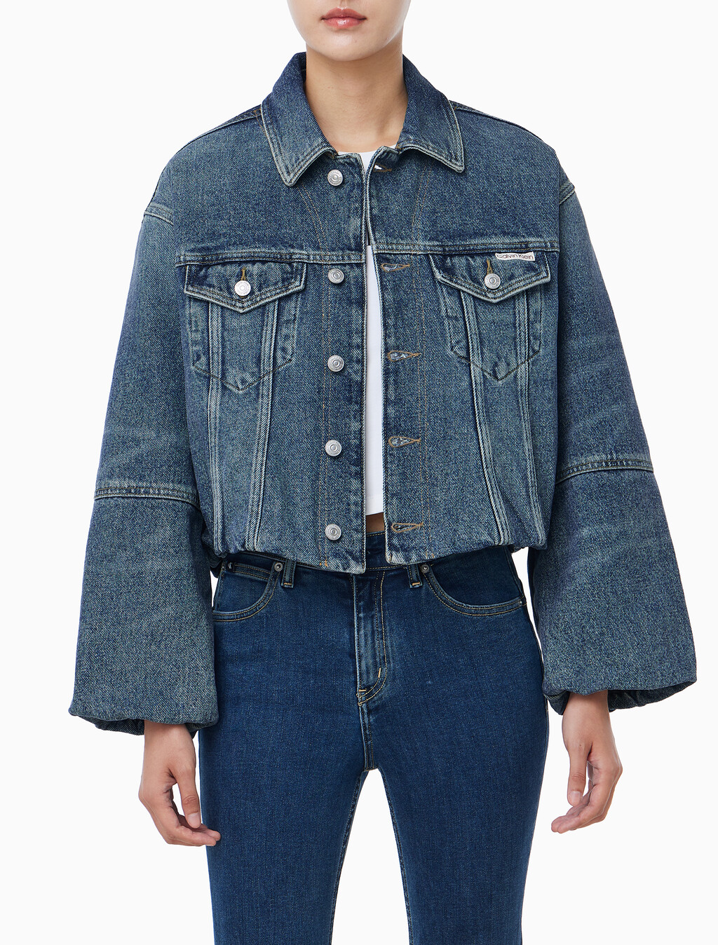 Buy 여성 버블 데님 자켓 in color mid blue