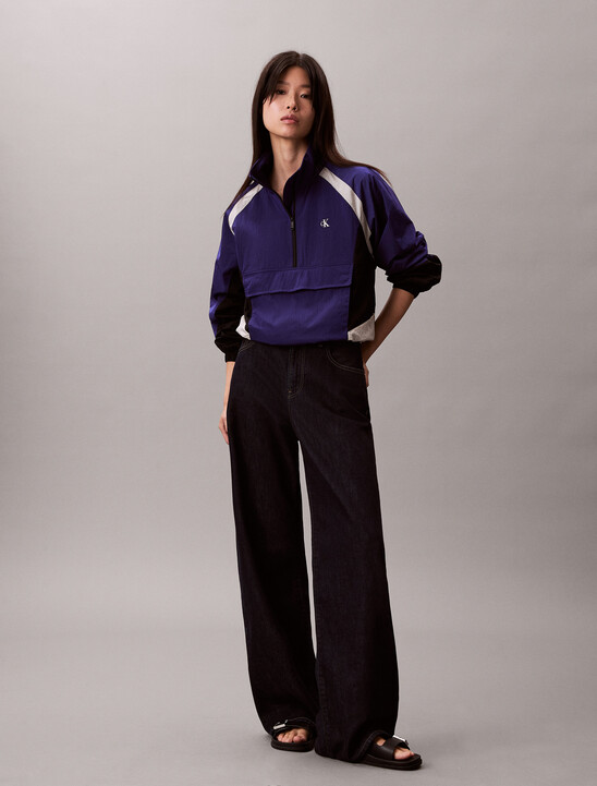 여성 숏 컬러블록 풀오버