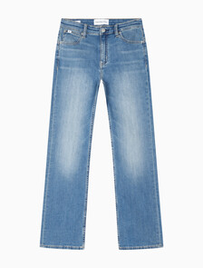 Buy 여성 하이라이즈 바디슬림 부츠핏 앵클 미드블루  데님 in color MID BLUE BACK EMBRO