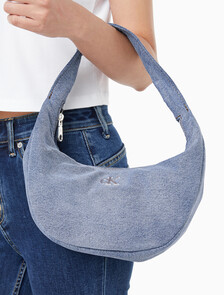 Buy 여성 로고 데님 스몰 소프트 호보백 in color DENIM