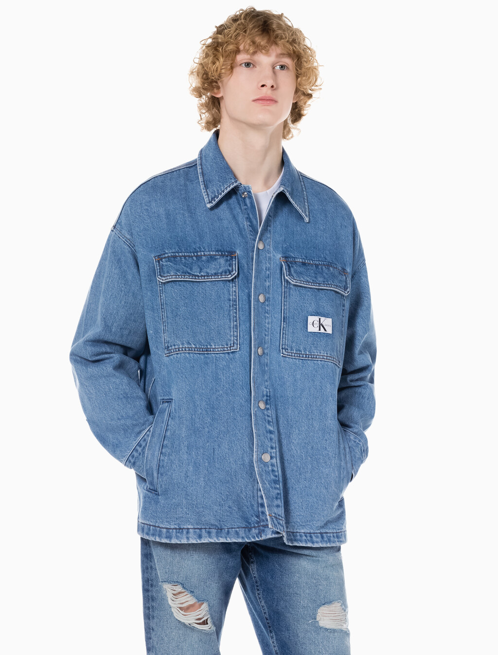 Buy 남성 박시 루즈핏 라이트블루 데님 셔츠 in color CHALKY BLUE