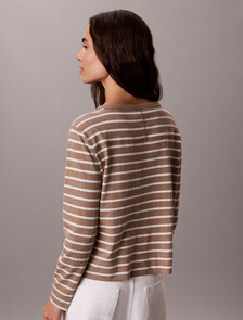 Buy 여성 모노그램 보트넥 스트라이프 티 in color Brown