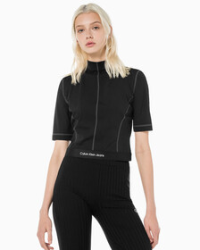 Buy 여성 밴드로고 하이넥 반팔 티셔츠 in color CK BLACK