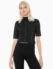 Buy 여성 밴드로고 하이넥 반팔 티셔츠 in color CK BLACK