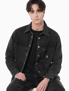 Buy 남성 릴렉스핏 데님 셔츠 in color WASHED BLACK LOGO LACE