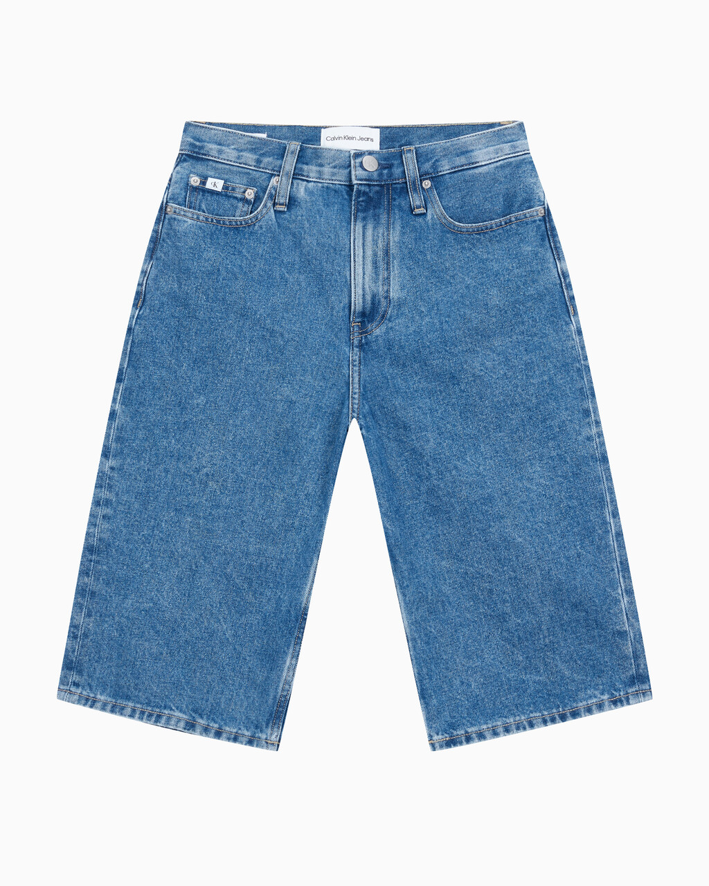 Buy 여성 롱 버뮤다 맘핏 쇼츠 in color MID BLUE BACK EMBRO