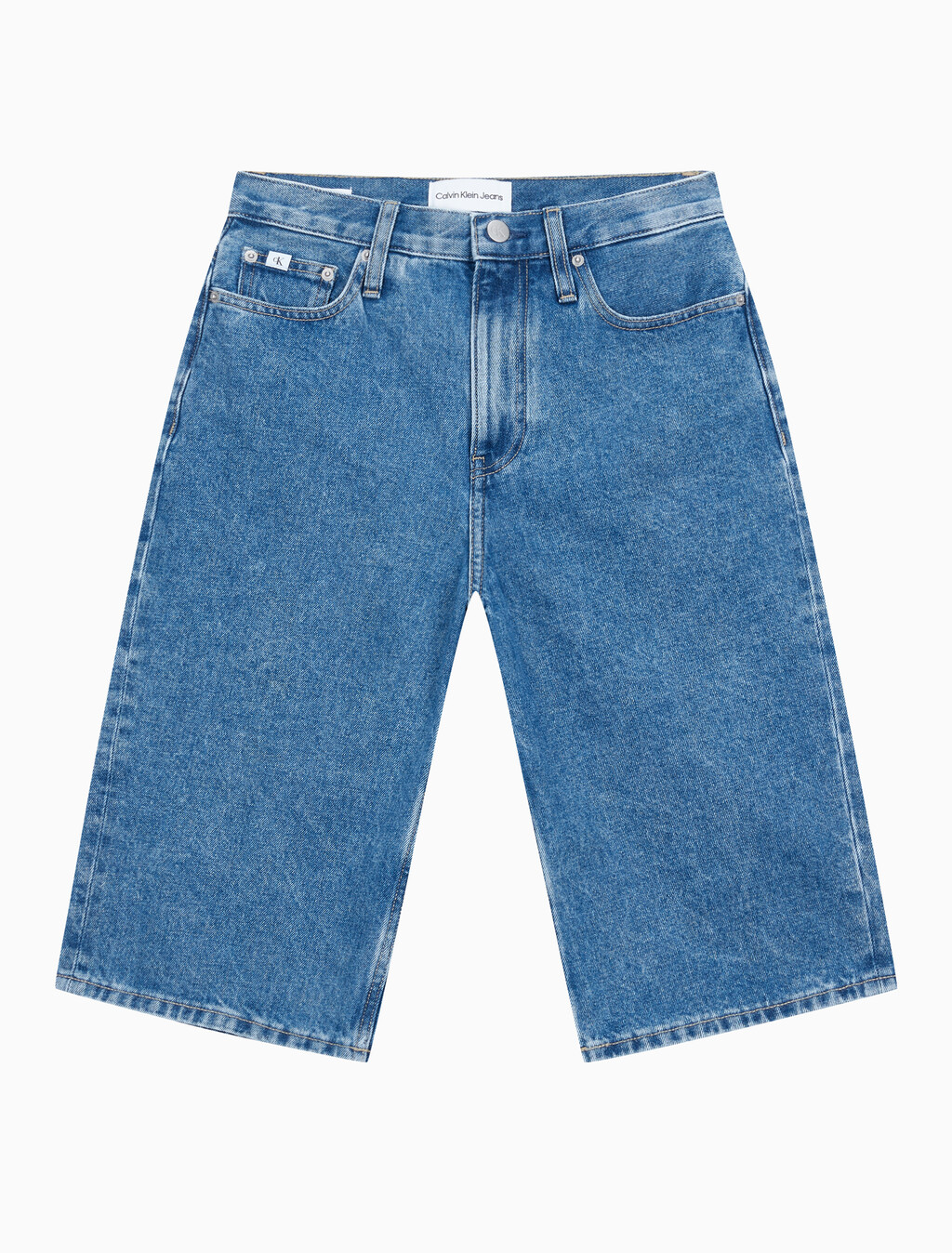 Buy 여성 롱 버뮤다 맘핏 쇼츠 in color MID BLUE BACK EMBRO