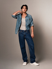 Buy 남성 90's 스트레이트핏 다크블루 텐셀 데님 in color DARK BLUE STONE