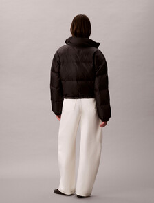 Buy 여성 AOP 로고 자카드 다운 자켓 in color BLACK