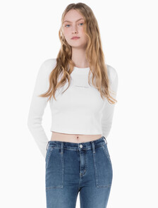 Buy 여성 롱슬리브 모노그램 베이비 티 in color BRIGHT WHITE
