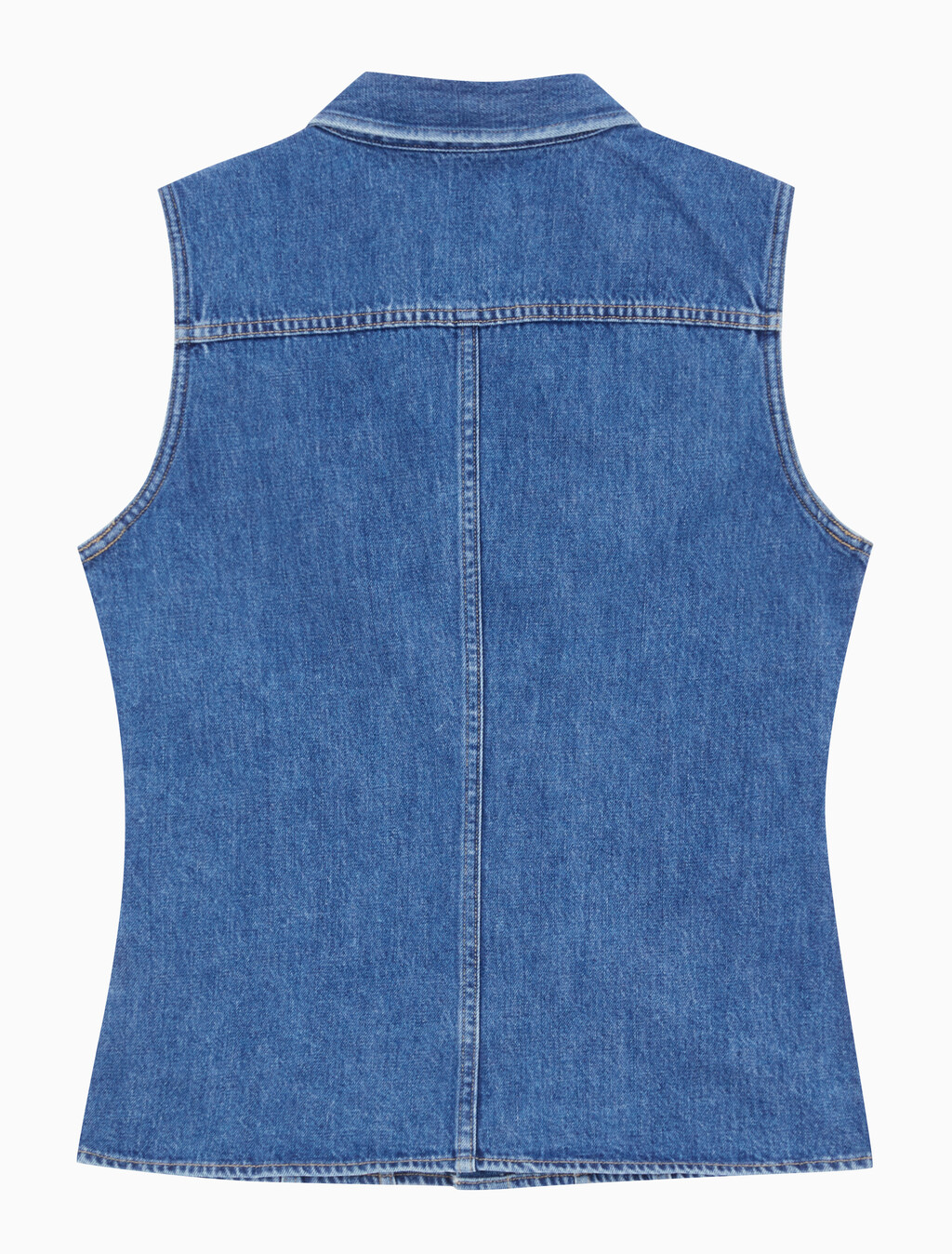 Buy 여성 슬리브리스 린 데님 셔츠 in color MID BLUE BACK EMBRO
