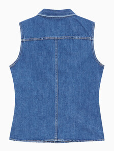 Buy 여성 슬리브리스 린 데님 셔츠 in color MID BLUE BACK EMBRO