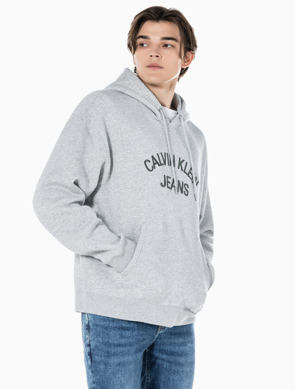 Buy 남녀공용 커브드로고 후디 in color LIGHT GREY HEATHER