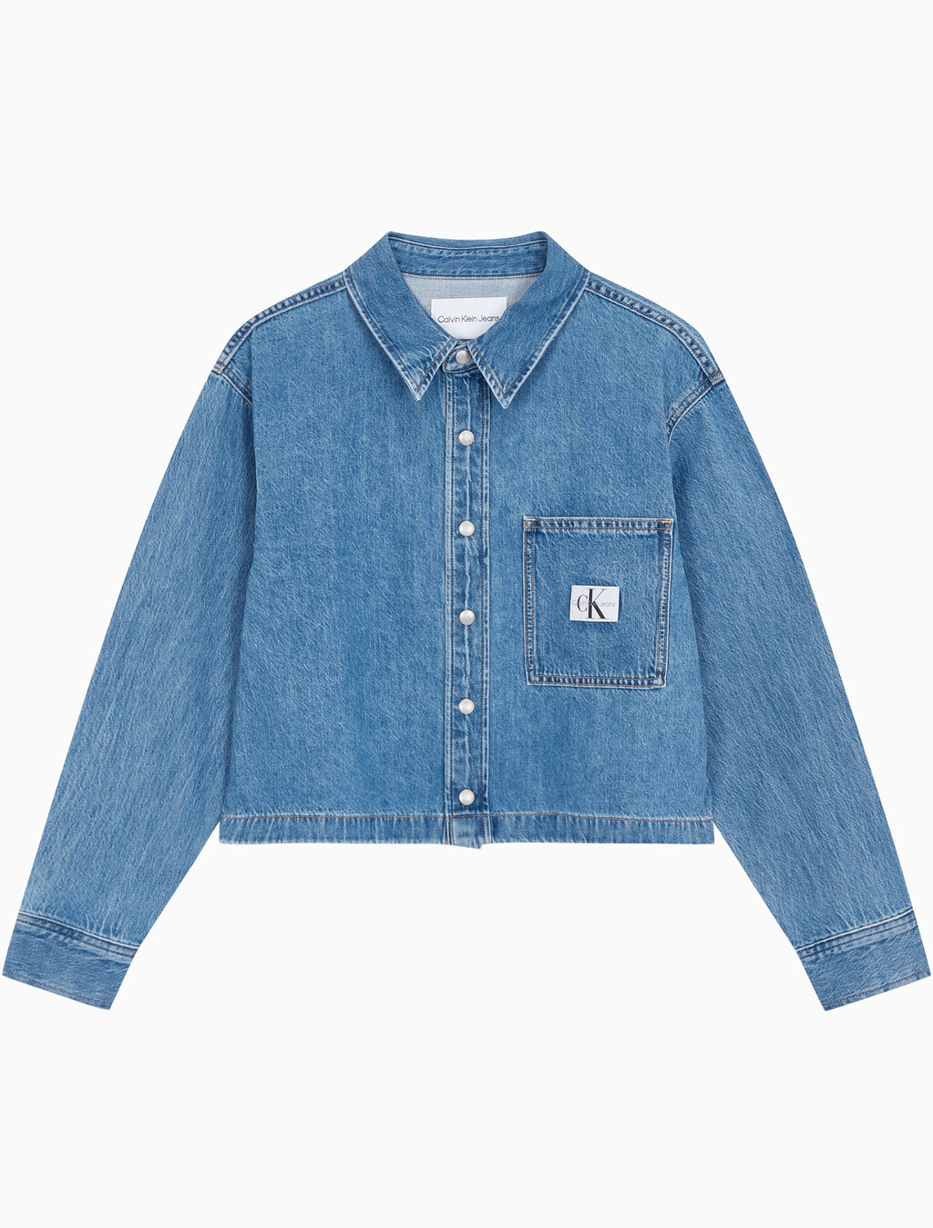 Buy 여성 크롭 대드핏 데님 셔츠 in color CHALKY BLUE
