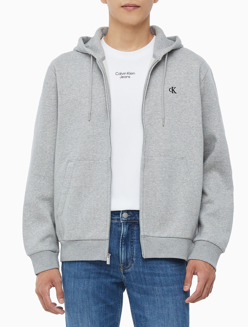 Buy 남성 아카이브 로고 플리스 후드 집업 in color GREY HEATHER