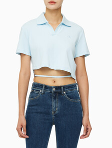 Buy 여성 로고 컷아웃 크롭 폴로 티셔츠 in color KEEPSAKE BLUE