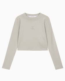 Buy 여성 롱슬리브 모노그램 베이비 티 in color BEIGE